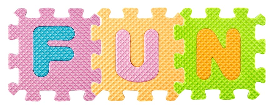 Fun word created from Alphabet puzzle isloated on white background , with clipping path.