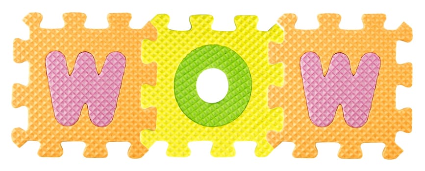 wow word created from Alphabet puzzle isloated on white background , with clipping path.
