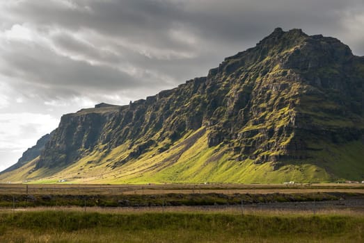 mountains and black sky in Vik in Iceland