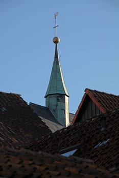 Church spire in Bösingfeld