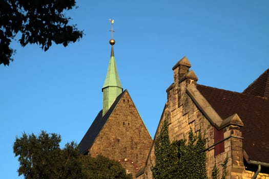Church spire in Bösingfeld