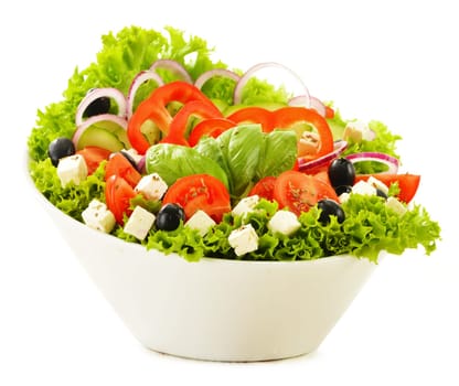 Vegetable salad bowl isolated on white background
