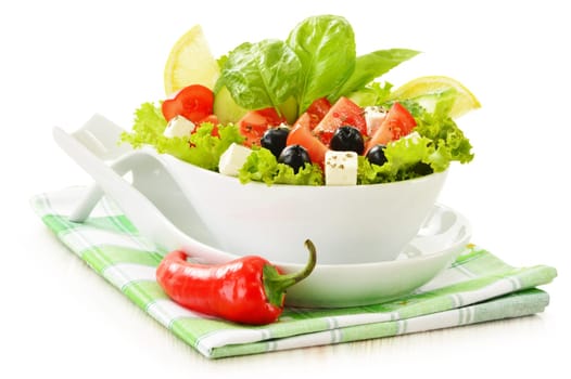 Vegetable salad bowl isolated on white background