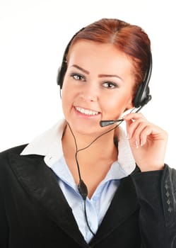 Call center operator isolated on white. Customer support. Helpdesk.