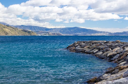 Stone beach in Almunecar, Andalusia, Spain
