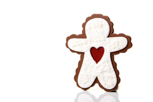 Gingerbread male as Christmas decoration with white background