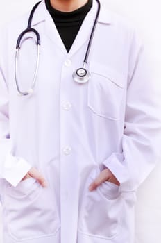Heart hand doctor with a stethoscope isolated white background. (Medical Health Care Concept)