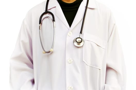 Heart hand doctor with a stethoscope isolated white background. (Medical Health Care Concept)