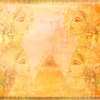 old paper with Egyptian queen and Ancient Pyramid Eye