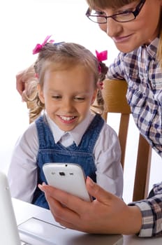 mother and daughter with mobile phone