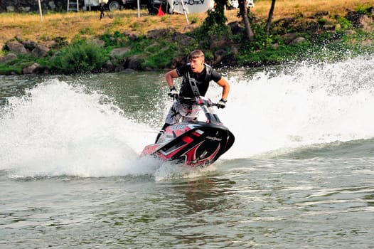 Ales - France - on July 14th, 2013 - Championship of France of Jet Ski on the river Gardon. lifting category or freestyle