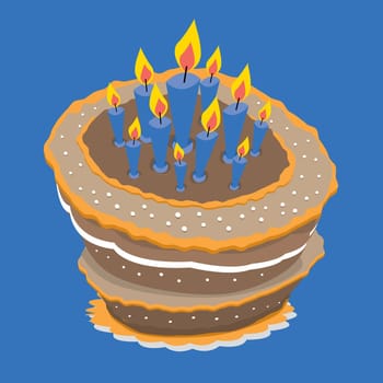 A huge birthday cake with many candles.
