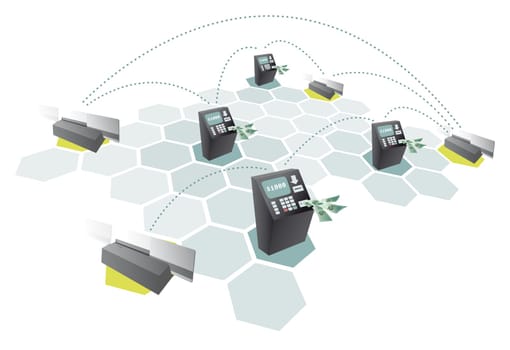 ATM network and credit cards connecting / Consumerism