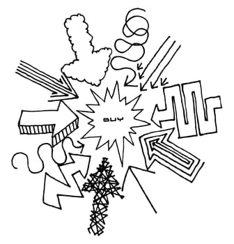 Cartoon arrows pointing at center