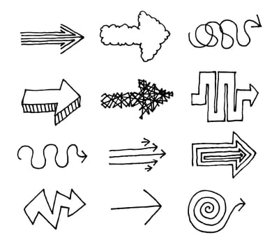 Hand drawn vector arrow set