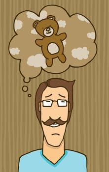 Melancholic man remembering his teddy bear