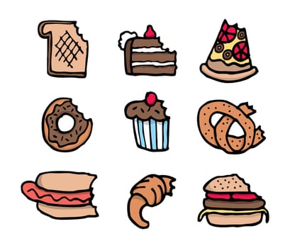 Cartoon bitten food set