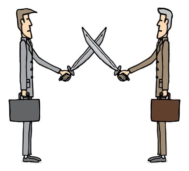Businessmen sword dueling