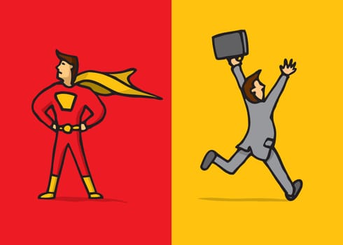 Brave superhero versus escaping coward