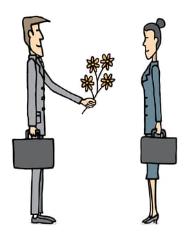 Business love / Businessman giving flowers