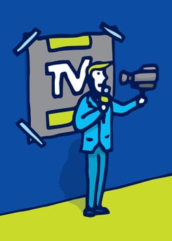 Self broadcasting news reporter on camera