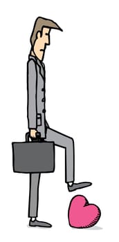 Tough businessman stepping on heart