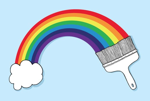 Brush painting a colorful rainbow