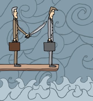 Businessman walking the plank