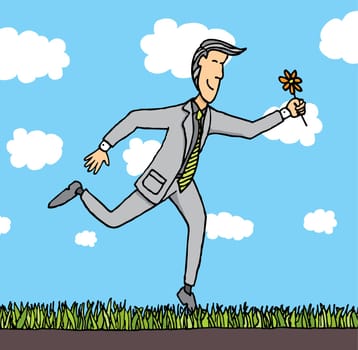 Businessman holding a flower