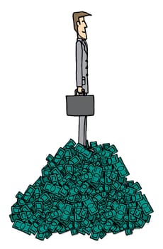 Rich businessman over pile of money / Succesful business