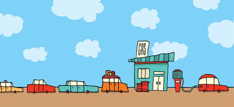 Cars waiting in line at the gas station