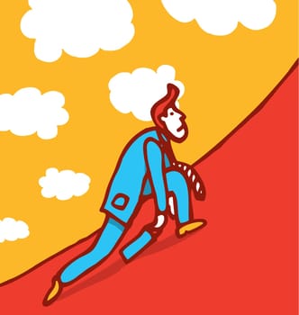 Businessman struggling to get to the top