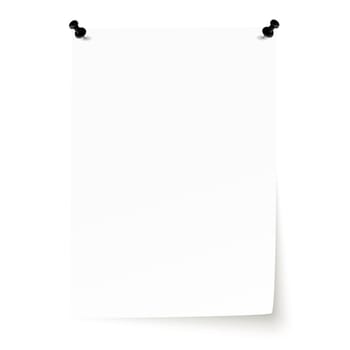 Blank sheet of paper with pins and raised corner