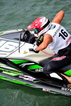 Ales - France - on July 14th, 2013 - Championship of France of Jet Ski on the river Gardon. Hervé Partouche before the departure of the race