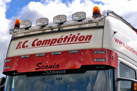 Ales - France - Grand Prix of France trucks May 25th and 26th, 2013 on the circuit of the Cevennes. trucks and stands of the competitors for the assistance and promotion.