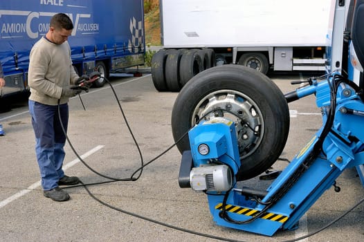 Ales - France - Grand Prix of France trucks May 25th and 26th, 2013 on the circuit of the Cevennes. workshops of mechanics for the assistance of the trucks.