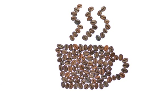 coffee cup made of coffee beans isolated on white background