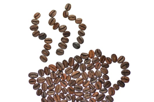 coffee cup made of coffee beans isolated on white background