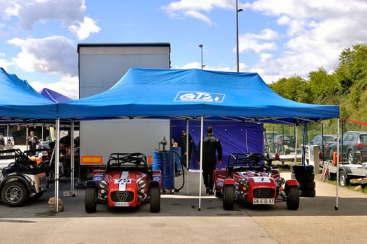 chases of Caterham on the circuit of the Cevennes with Ales in the French department of Gard the May 24th and 25th, 2013. The Caterham stands