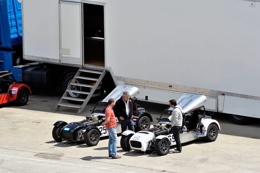 chases of Caterham on the circuit of the Cevennes with Ales in the French department of Gard the May 24th and 25th, 2013. The Caterham stands