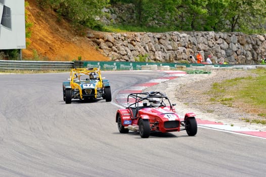 chases of Caterham on the circuit of the Cevennes with Ales in the French department of Gard the May 24th and 25th, 2013. On the circuit