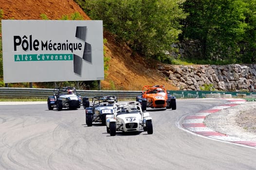 chases of Caterham on the circuit of the Cevennes with Ales in the French department of Gard the May 24th and 25th, 2013. On the circuit