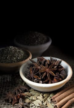 Cooking ingredients,spices on wooden table