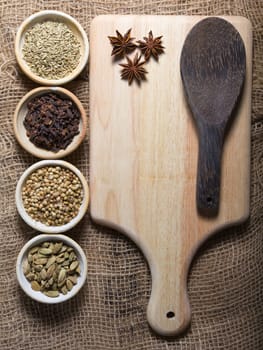 Cooking ingredients,spices on wooden table
