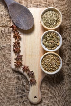 Cooking ingredients,spices on wooden table