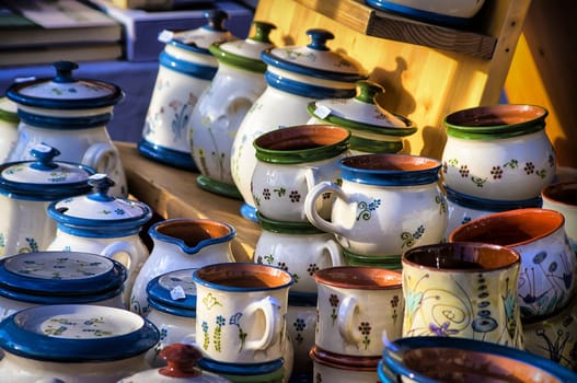 Made by hand and painted earthenwares in a sales.