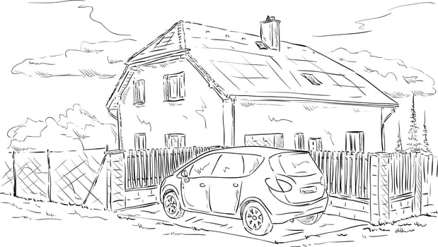 vector - House with fence and car parking