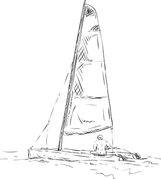 vector - catamaran with sailor, isolated on background