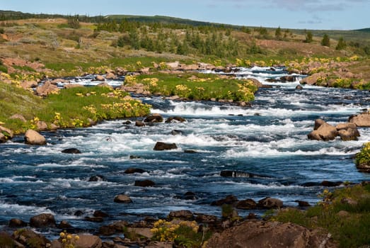 river with rapids near Gullfoss in Iceland