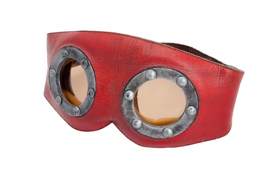Strange red leather and metallic mask or glasses maybe for a super hero or a motorbiker